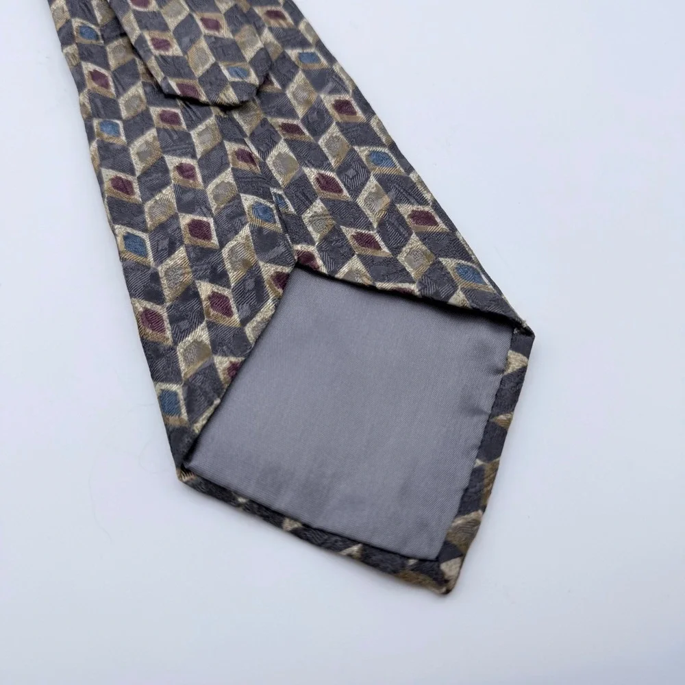 Stafford Mens Silk Tie Geometric Diamond‎ Pattern Grey Gold Made in Italy